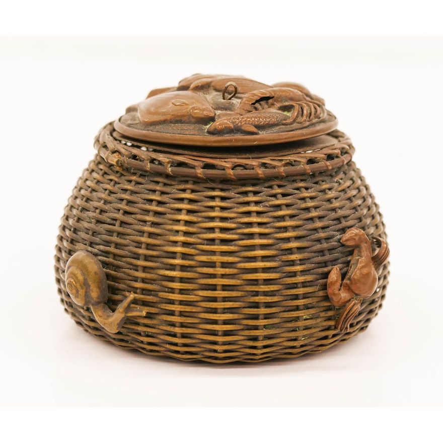 Japanese Meiji Fish Basket Metal Inkwell
