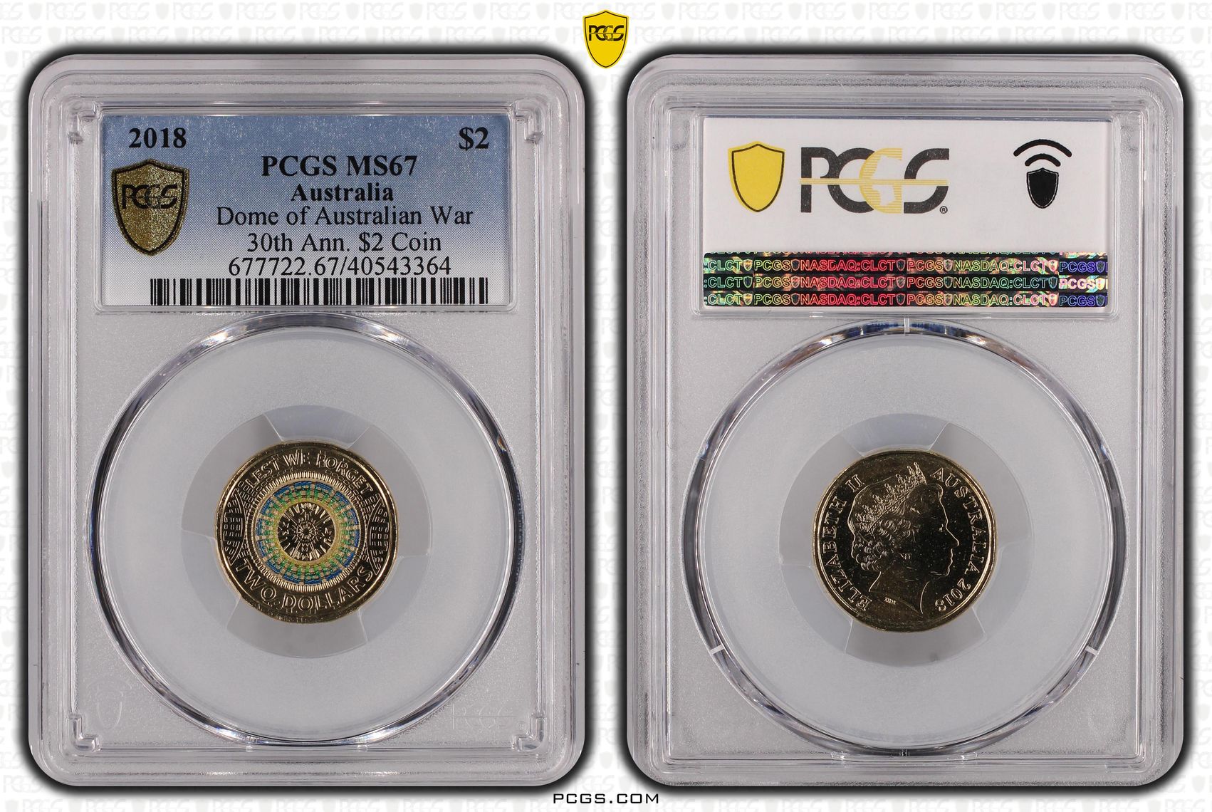 Dome of Australian War Memorial 30th Ann. $2 Coin Colorized, Two Dollar, 2018, PCGS MS67