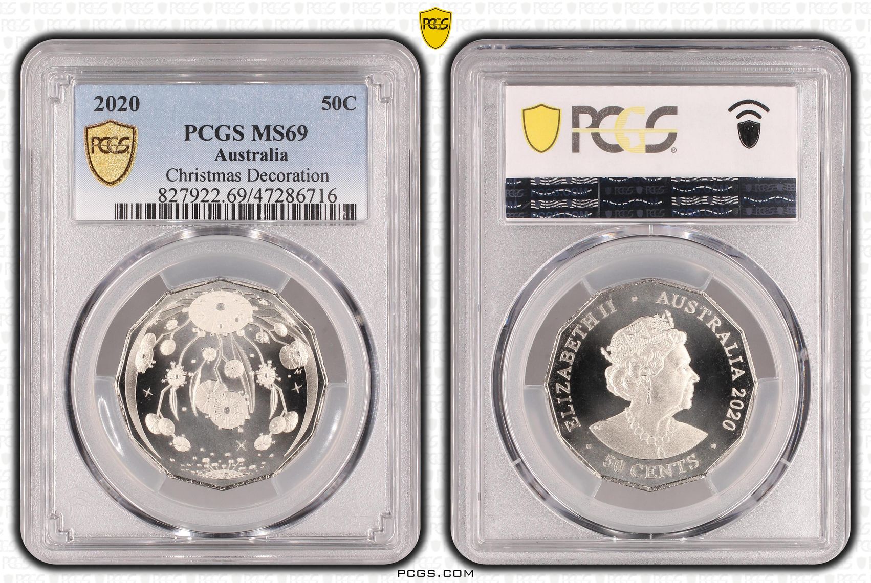 274 · Elizabeth II, Christmas Decoration, Fifty Cent, 2020, PCGS MS69