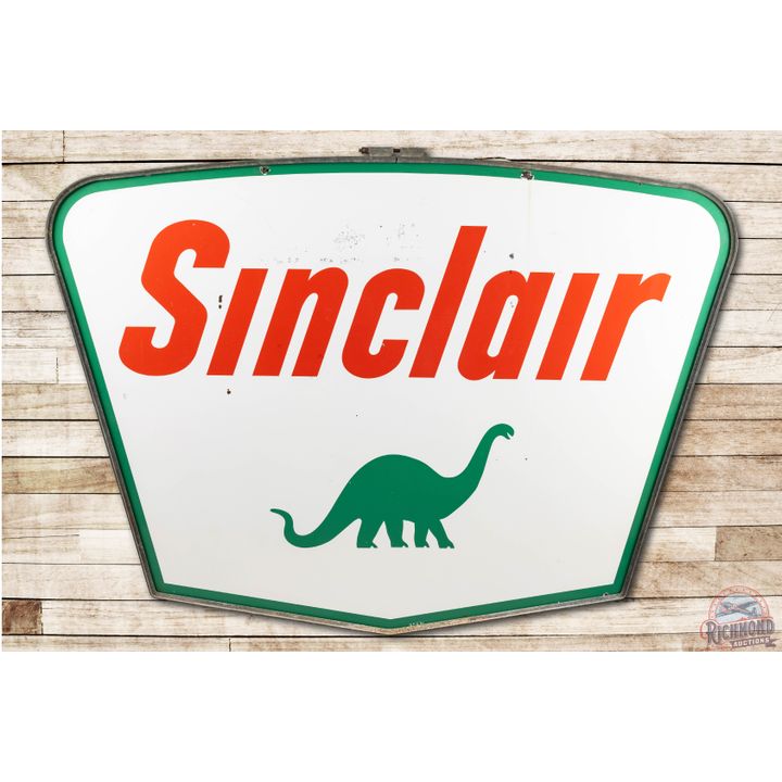1961 7' Sinclair Double Sided Porcelain ID Sign w/ Dino & Frame
