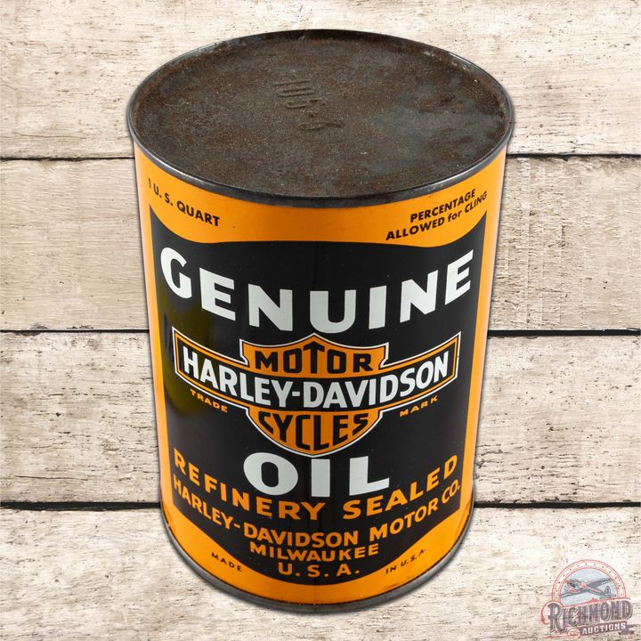 NOS Harley Davidson Motor Oil Full 1 Quart Metal Oil Can w/ Logo