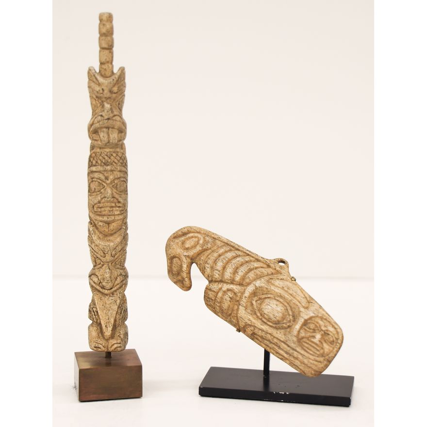 2pc Old Northwest Coast Whale Bone Carvings