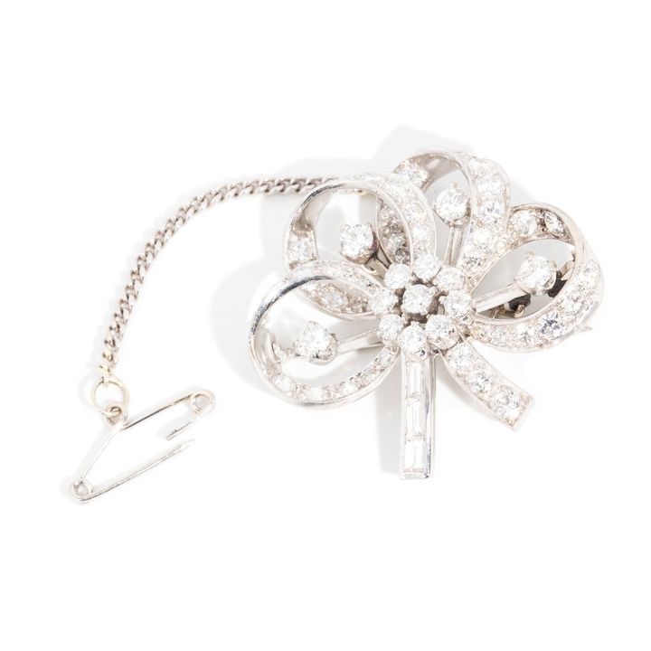 1.20 Carat Diamond Ribbon Platinum Brooch