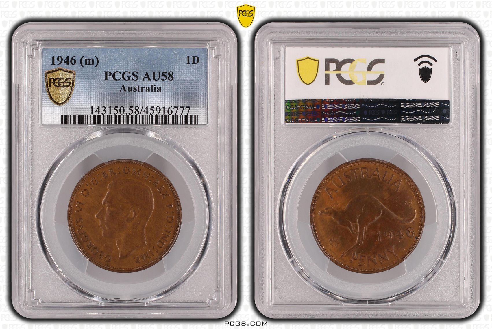 1946 Australia Penny PCGS - AU58BN -777