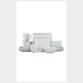 Dream World 16 Pieces Square Ceramic Dinner Set White | ONE MUG CHIPPED