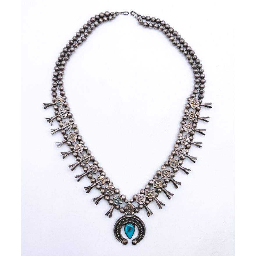 Vintage Navajo Sterling Squash Blossom Necklace 20'' - 90 Grams