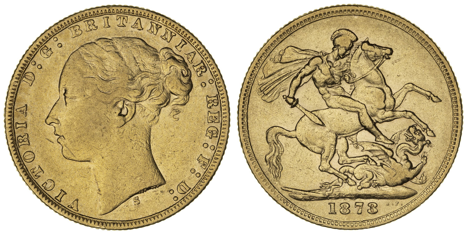 Victoria, St George Reverse, Sovereign, 1873-S, gF