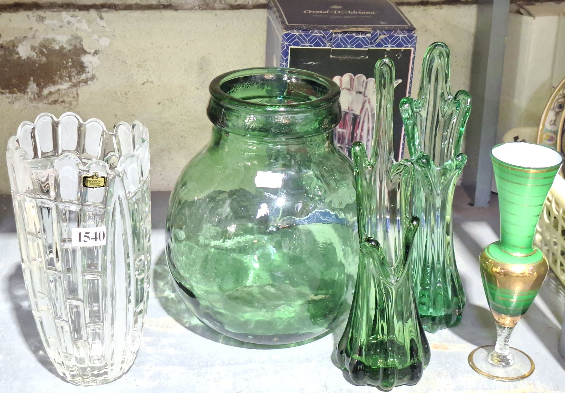 2 Mid Century Green Vases
