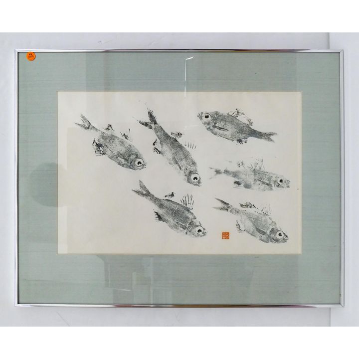 Japanese Fish Gyotaku Art Framed 22" x 28"