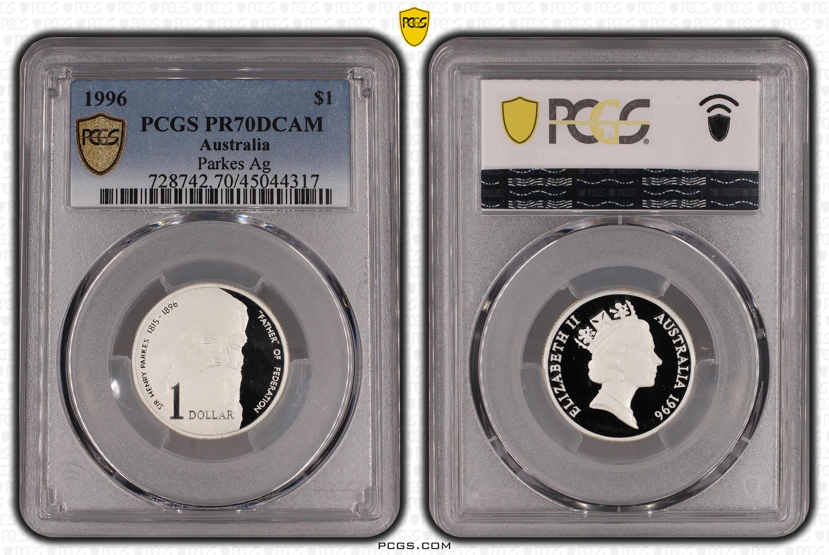 1996 Australia One Dollar, $1 Silver Proof Parkes Silver PCGS - PR70DCAM POP 18/0 -317