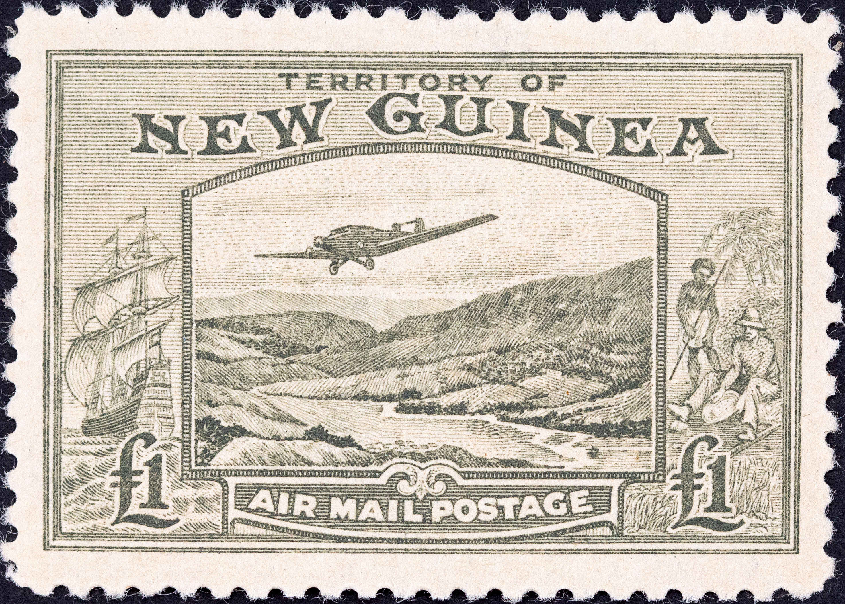 New Guinea, Bulolo Airmail, One Pound, Olive-Green, 1939, MH