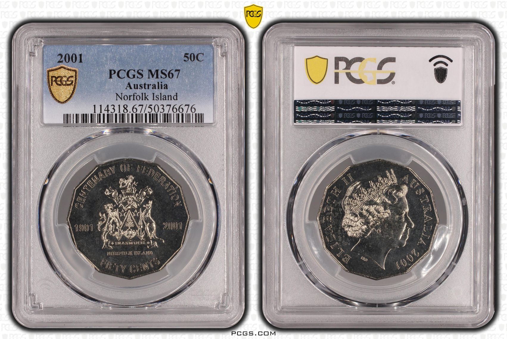 93 · Norfolk Island , Fifty Cent, 2001, PCGS MS67