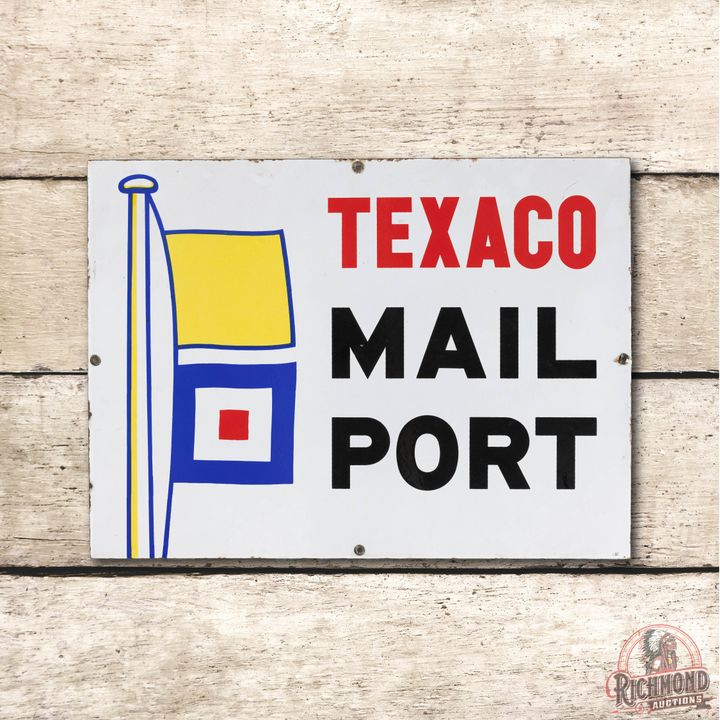 Texaco Mail Port & Flag Single Sided Porcelain Sign TAC 9