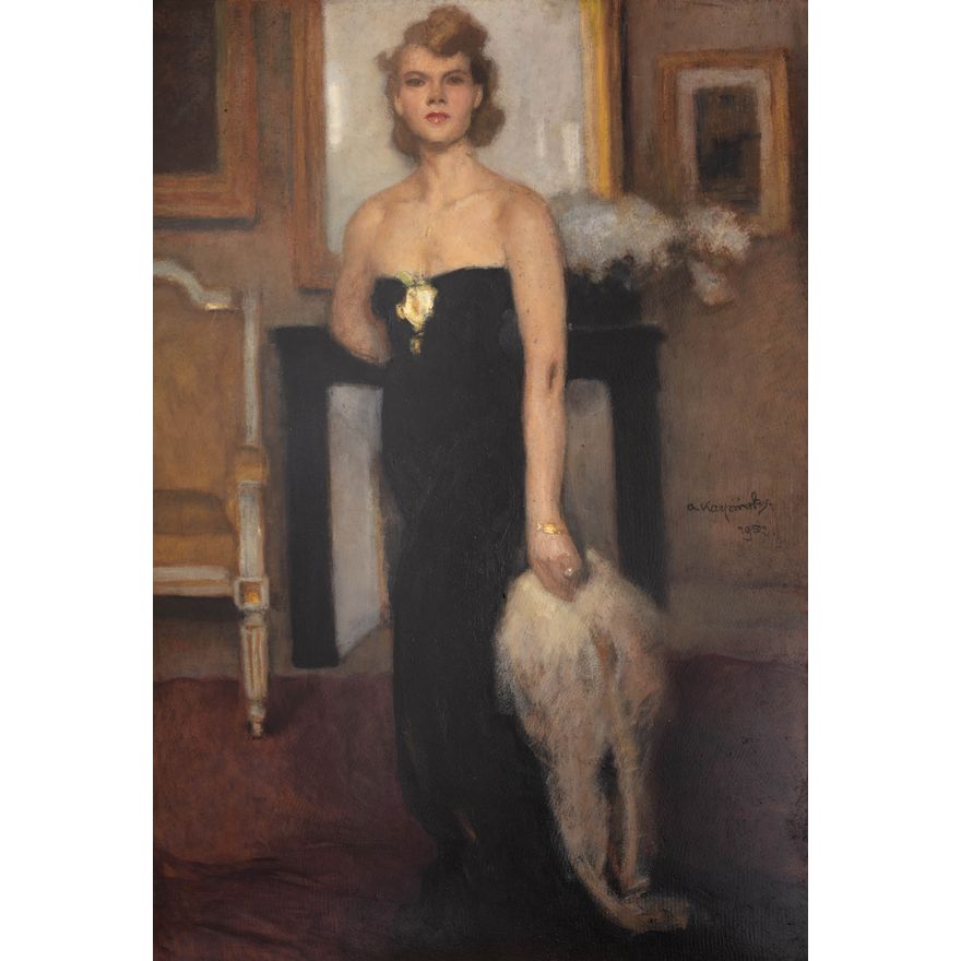 Alfons Karpiński | Portret kobiety w wieczorowej sukni, 1952 r.