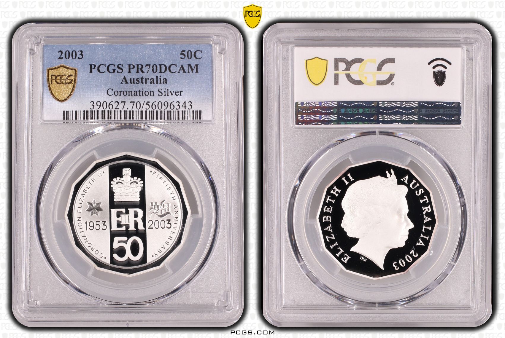 Coronation Silver, POP 18/0, Fifty Cent, 2003, PCGS PR70DCAM