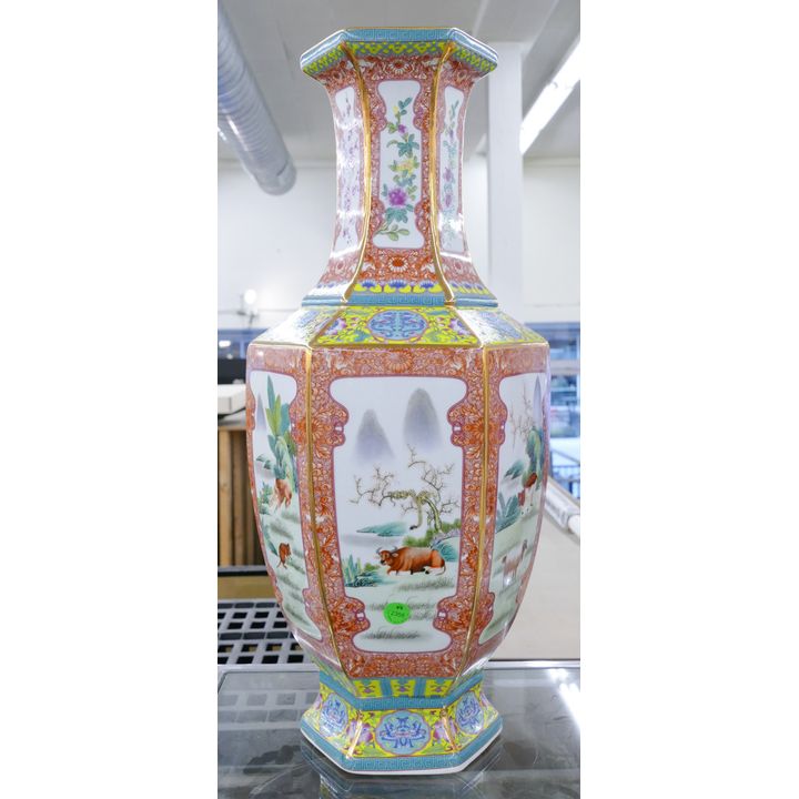 Chinese Paneled Zodiac Landscape Vase 22''