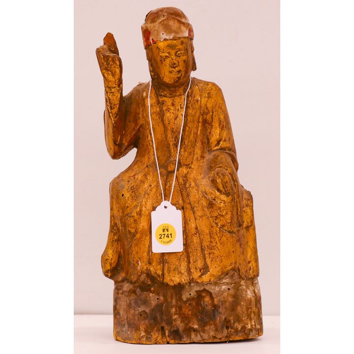 Antique Chinese Gilt Wood Temple Figure- 11x5''