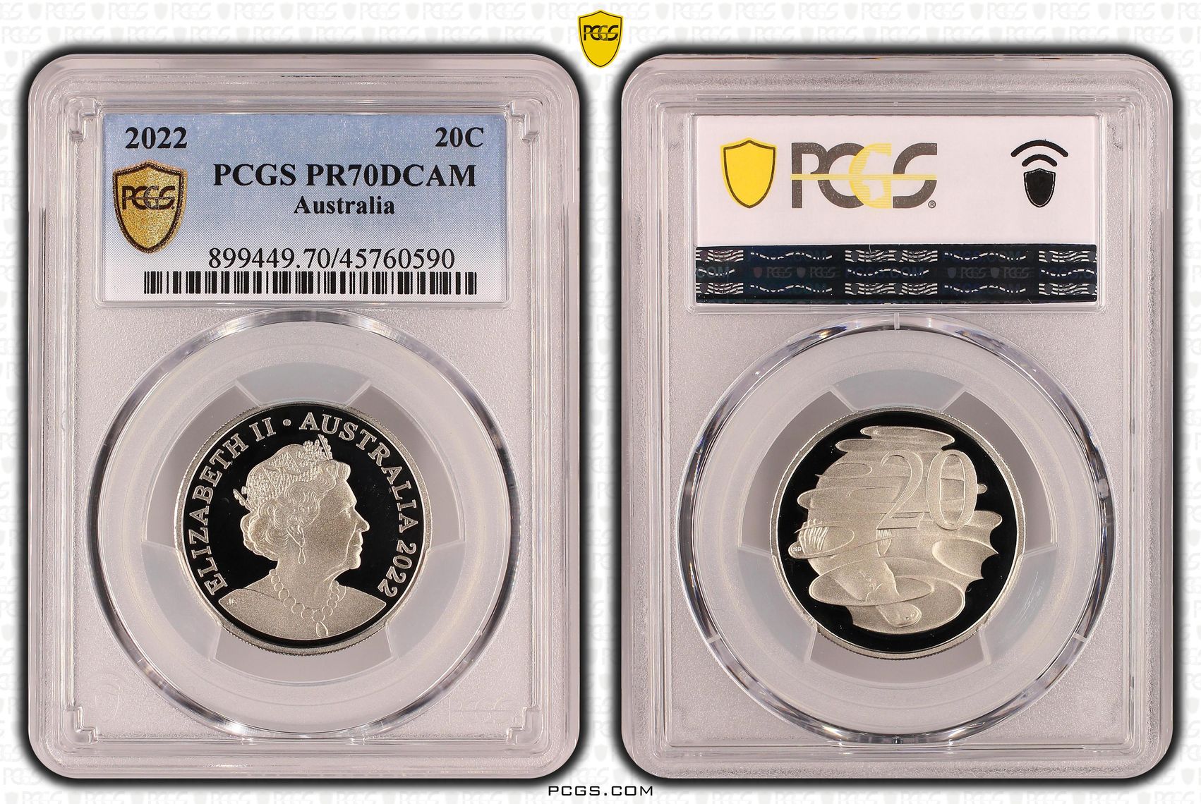 Top pop, Twenty Cent, 2022, PCGS PR70DCAM