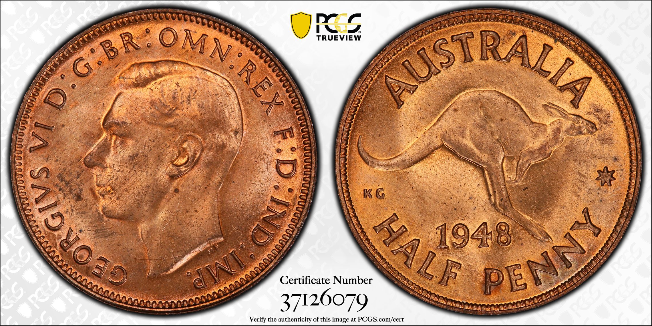 George VI, Halfpenny, 1948(m), PCGS MS 64RD