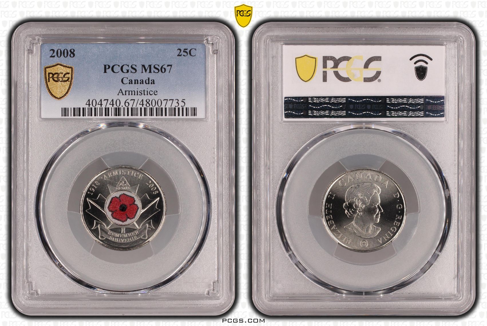 Canada, Armistice (Poppy) , Twenty Five Cent, 2008, PCGS MS67