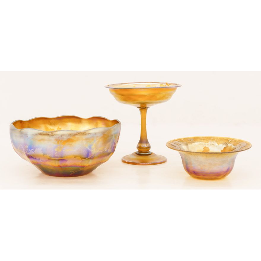 3pc L.C. Tiffany Favrile Leaf and Vine Glass