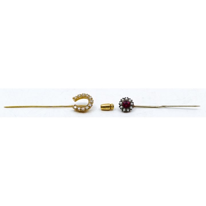 Box 14k Diamond Horseshoe Stick Pin etc. - 2.2 Grams