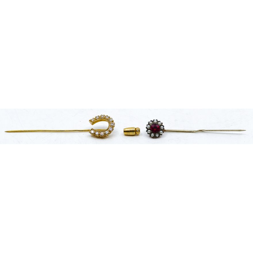 Box 14k Diamond Horseshoe Stick Pin etc. - 2.2 Grams