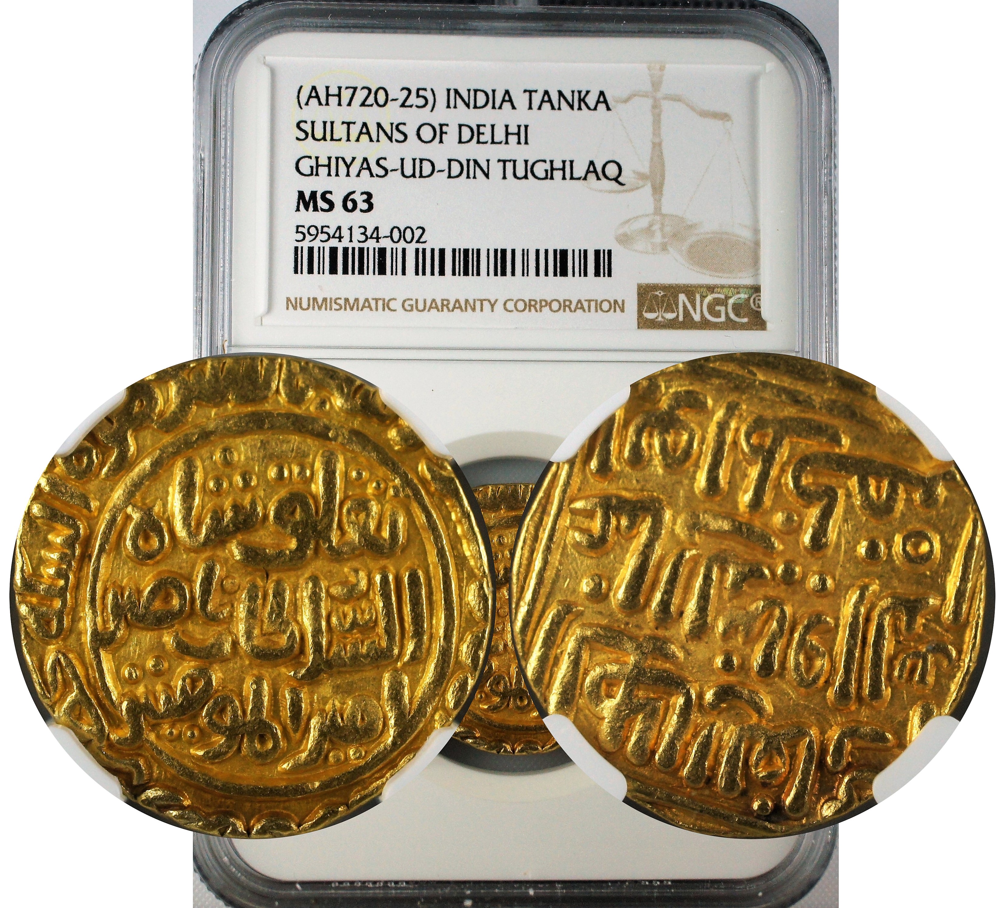 India Sutlans of Delhi Gold Tanka Ghiyas-ud-din Tughluq NGC MS63