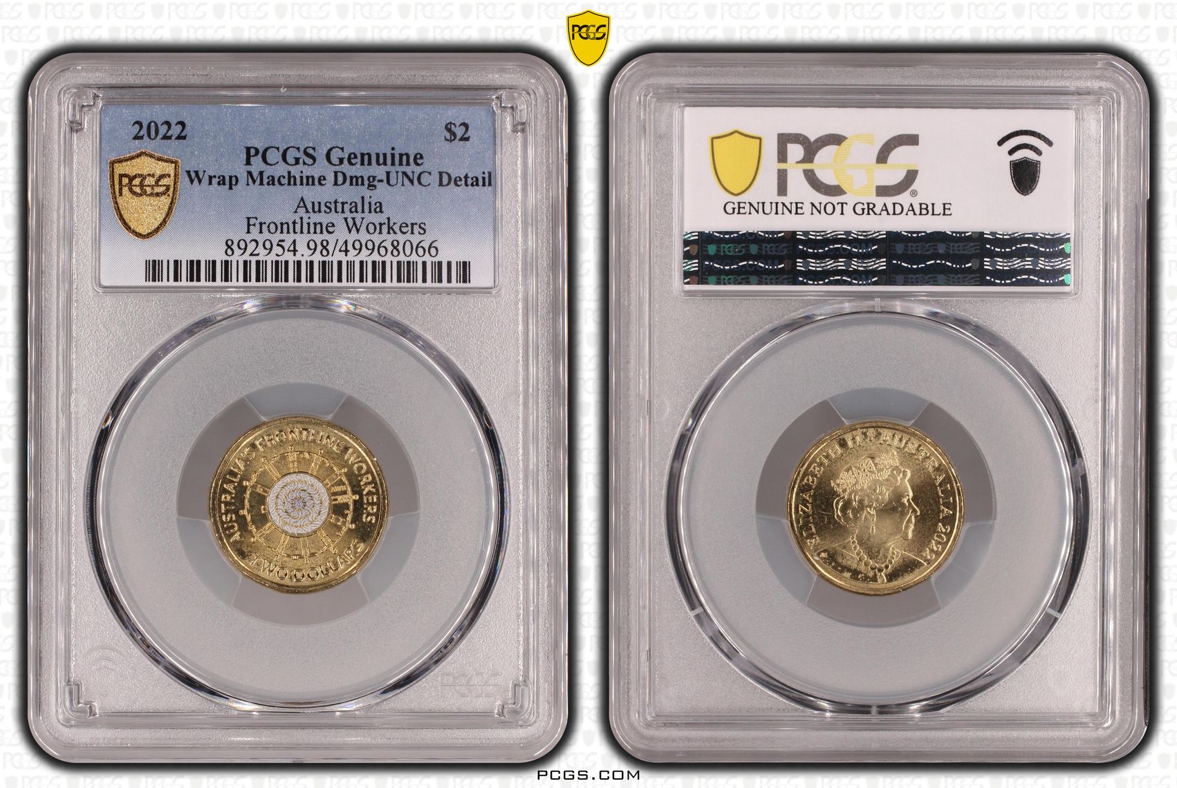 Frontline Workers Colorized, Two Dollar, 2022, PCGS Genuine - UNC Details (98 - Damage)