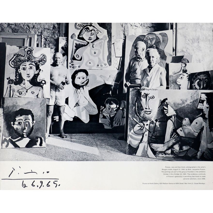 Picasso, Jane and Sam Koots in the artist's Mougins studio / Picasso and Cocteau at a bullfight - Two Picasso exhibition poster prints