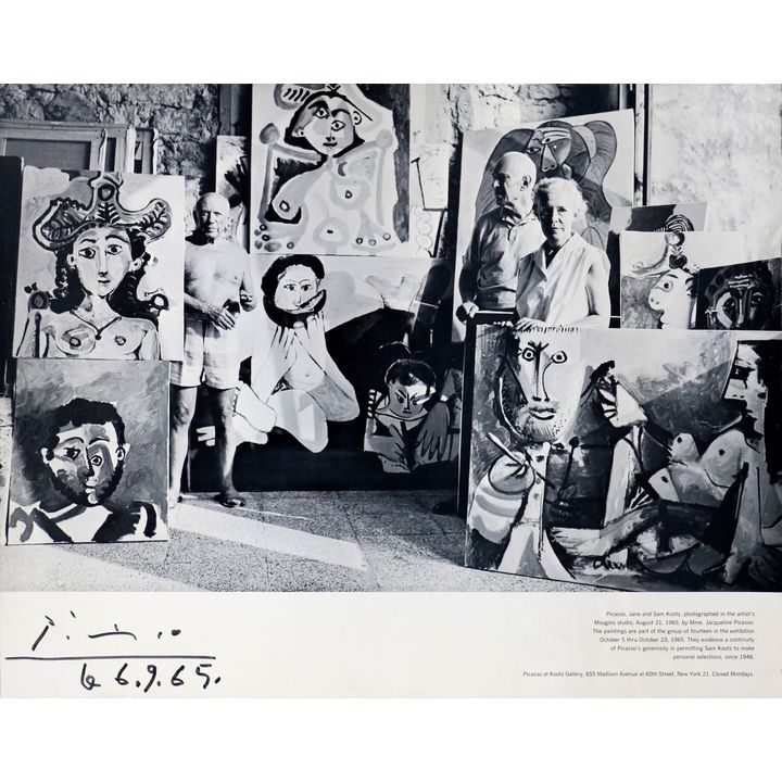 Picasso, Jane and Sam Koots in the artist's Mougins studio / Picasso and Cocteau at a bullfight - Two Picasso exhibition poster prints