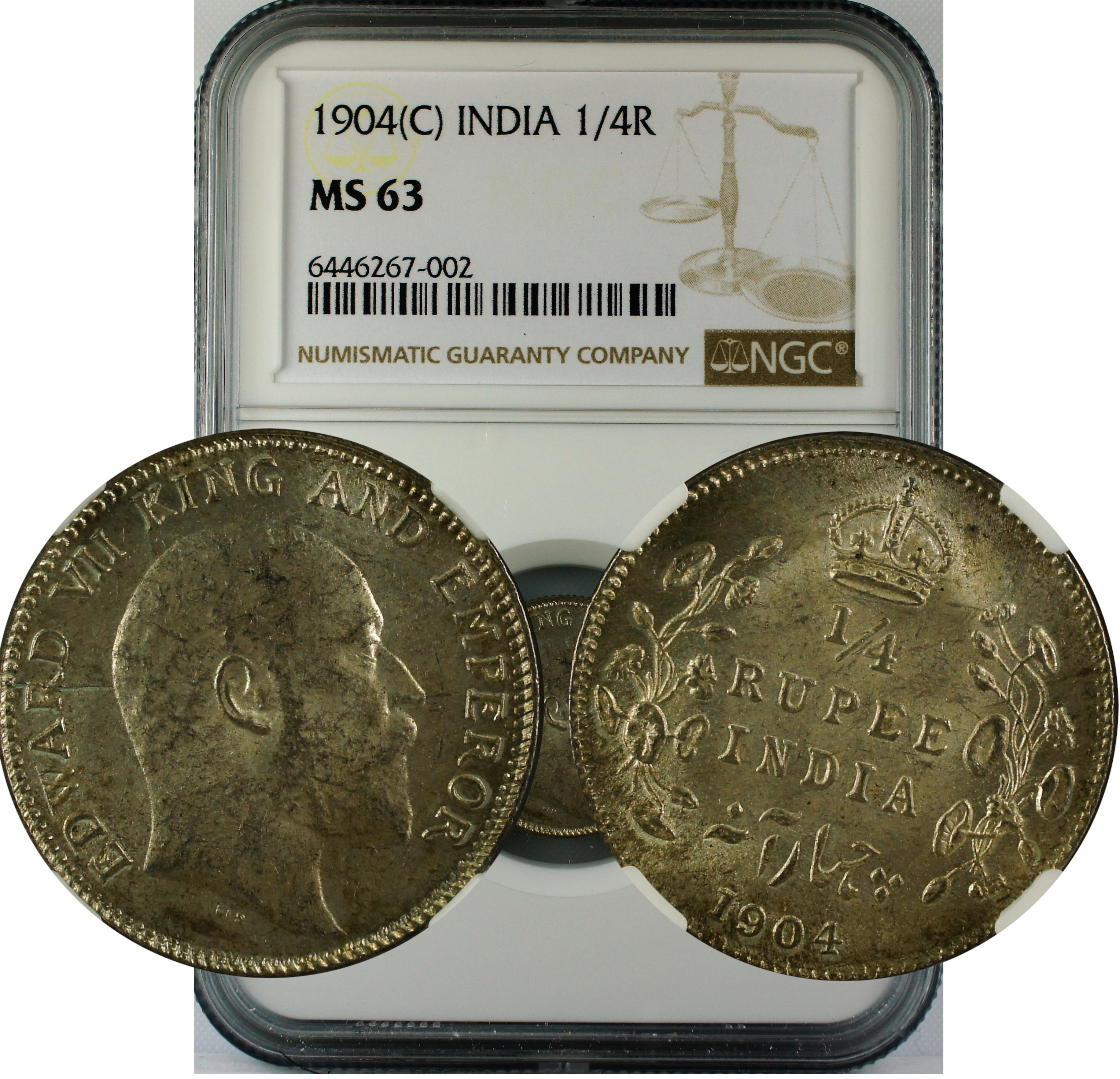 1904 C INDIA 1/4 RUPEE MS63