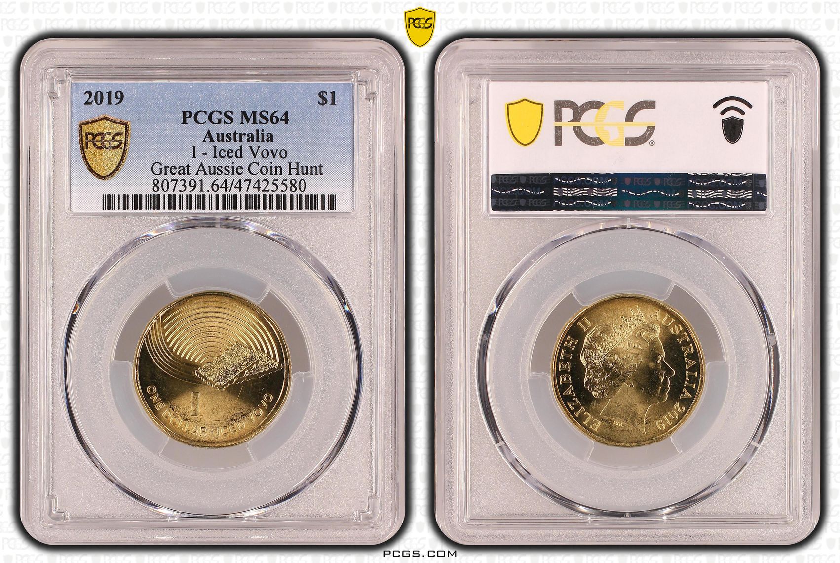 I - Iced Vovo Great Aussie Coin Hunt, One Dollar, 2019, PCGS MS 64
