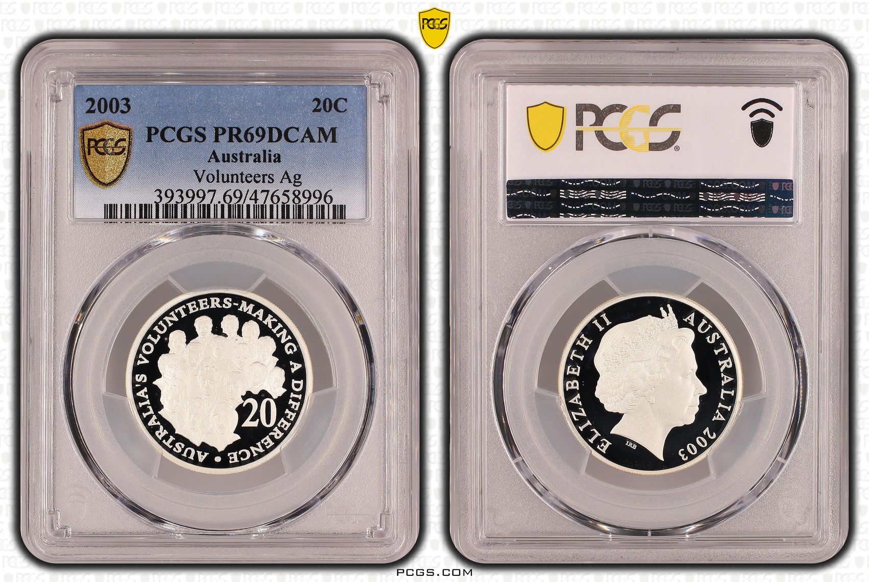 Volunteers Ag, Twenty Cent, 2003, PCGS PR69DCAM