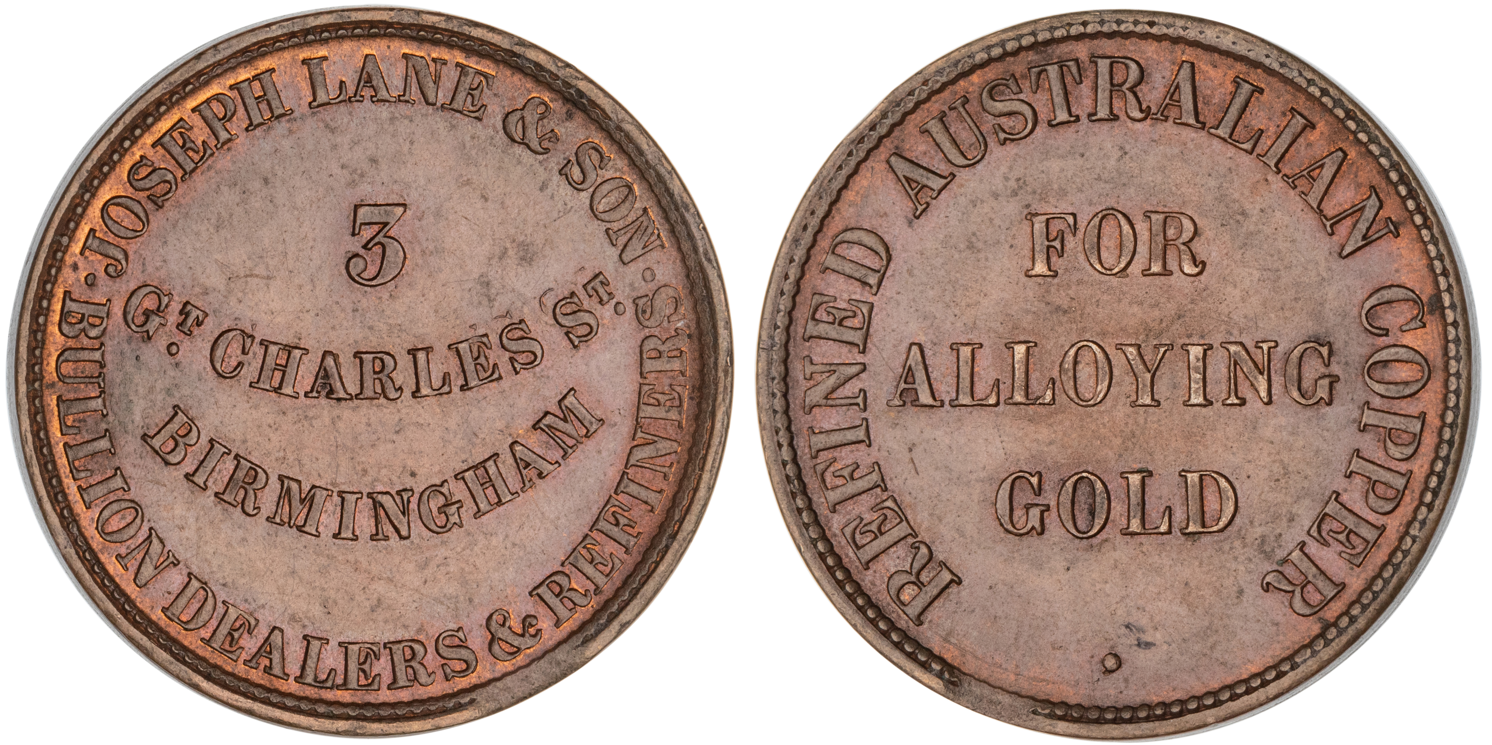 Birmingham, United Kingdom, Joseph Lane & Son, Halfpenny, UNC