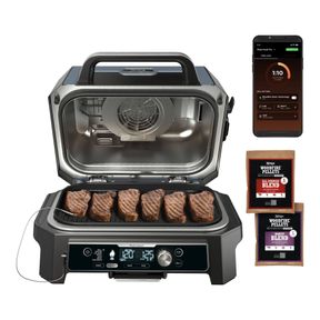 NINJA WOODFIRE PRO CONNECT XL 7-IN-1 SMART OUTDOOR ELECTRIC GRILL, SMOKER & BBQ WITH BUILT-IN THERMOMETER, 100% REAL WOOD PELLETS