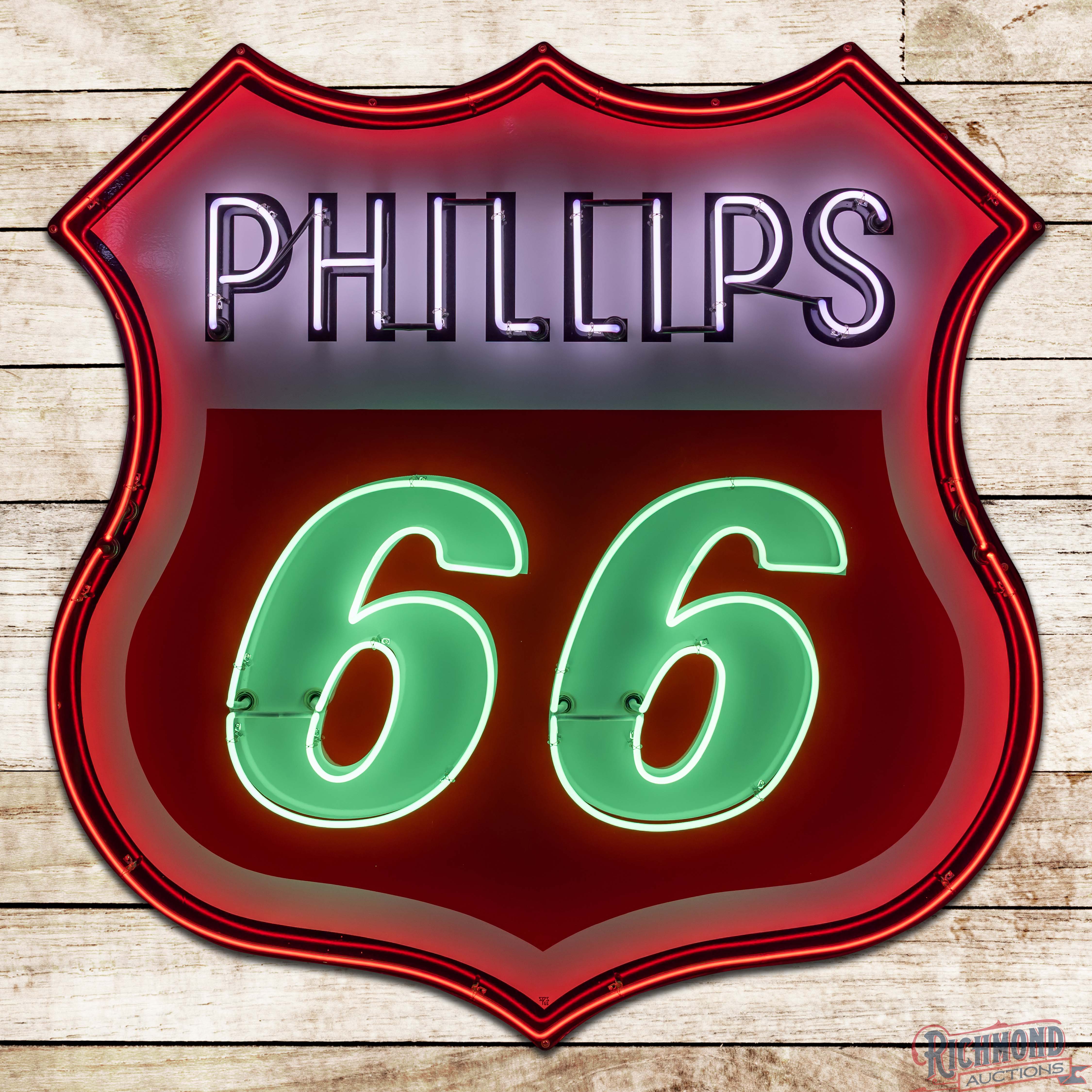 Excellent 1966 Phillips 66 Gasoline 6' Single Sided Porcelain Neon ...