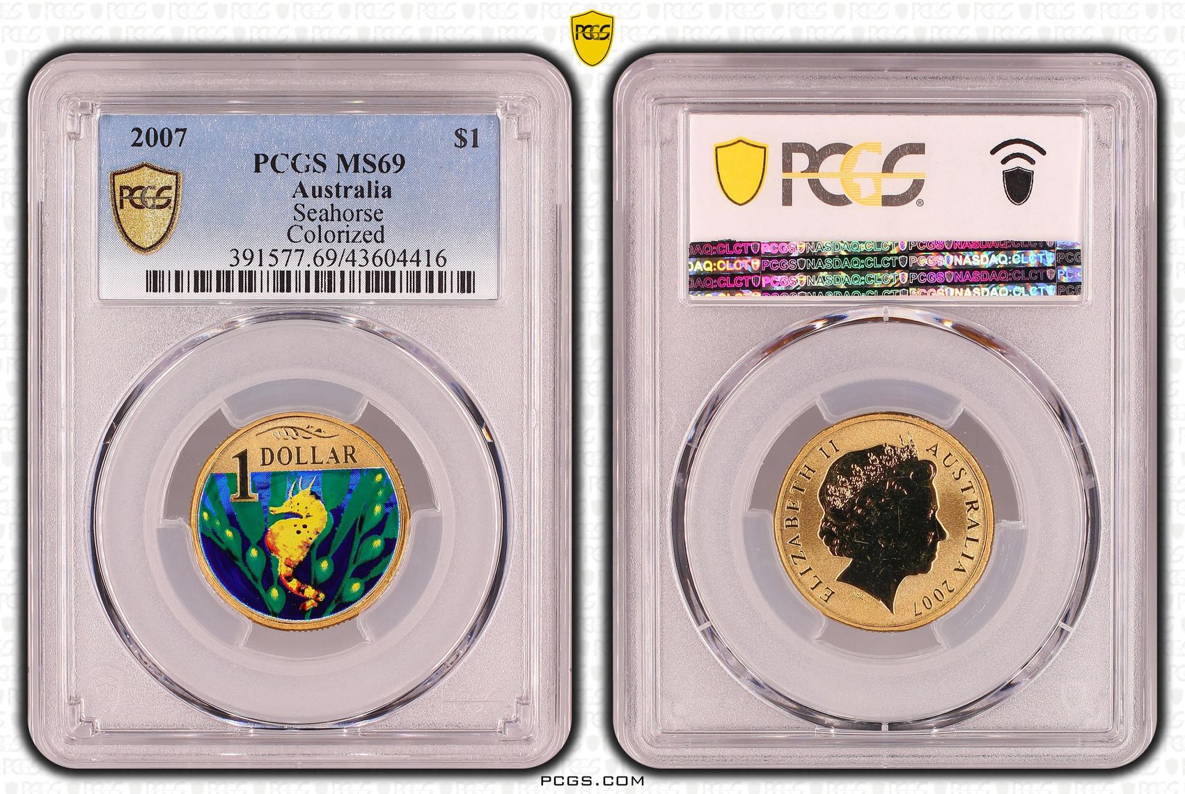 2007 Australia One Dollar, $1 Seahorse PCGS - MS69 POP 2/0 -416