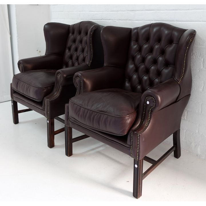PAIR OF WETHERLYS LEATHER WINGBACK CHAIRS
