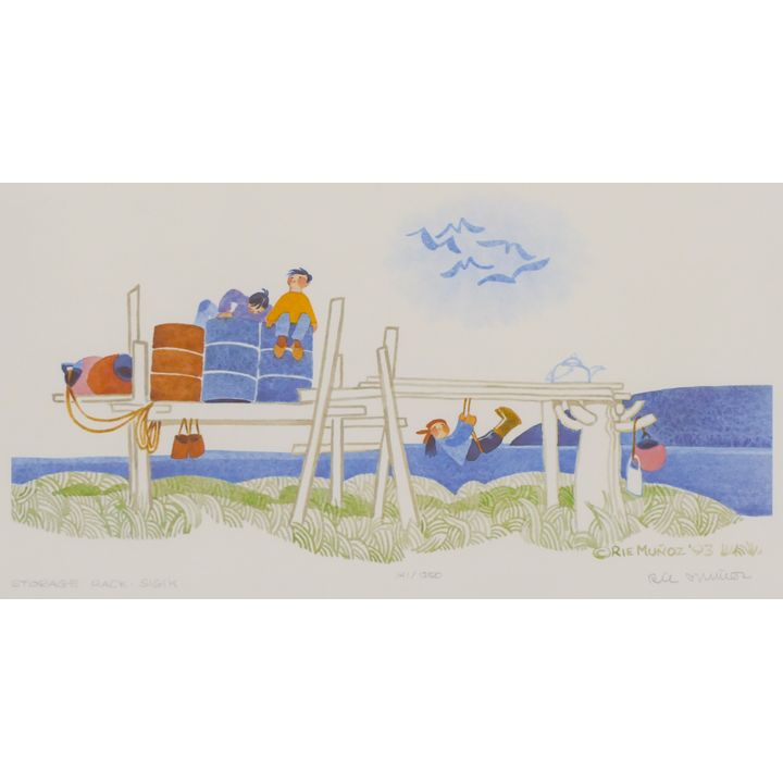 Rie Munoz ''Storage Rack, Sigik'' 1993 Signed Print. Framed 12.25'' x 17.75''