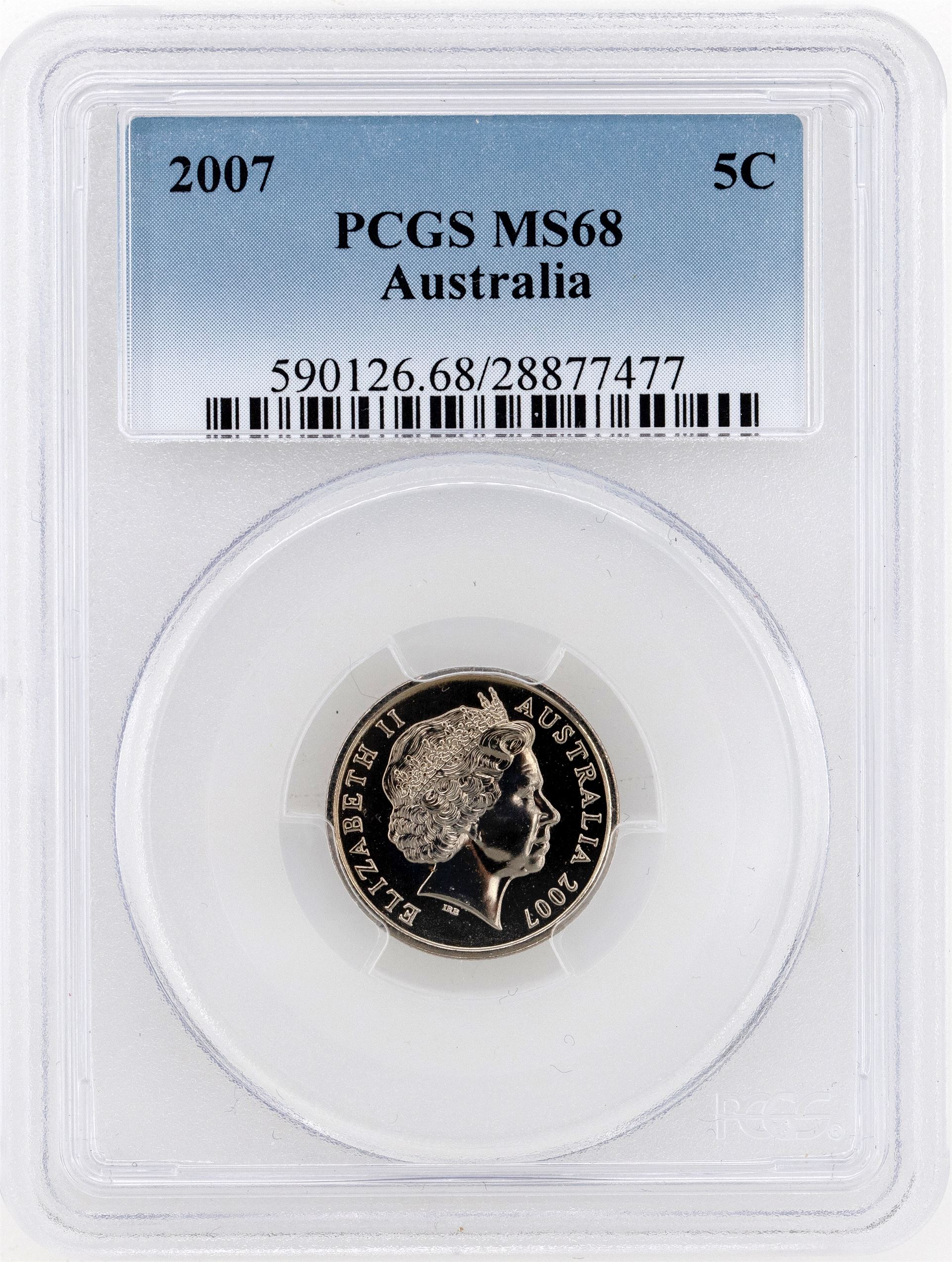 2007 Australia Five Cent, 5c PCGS - MS68 -477