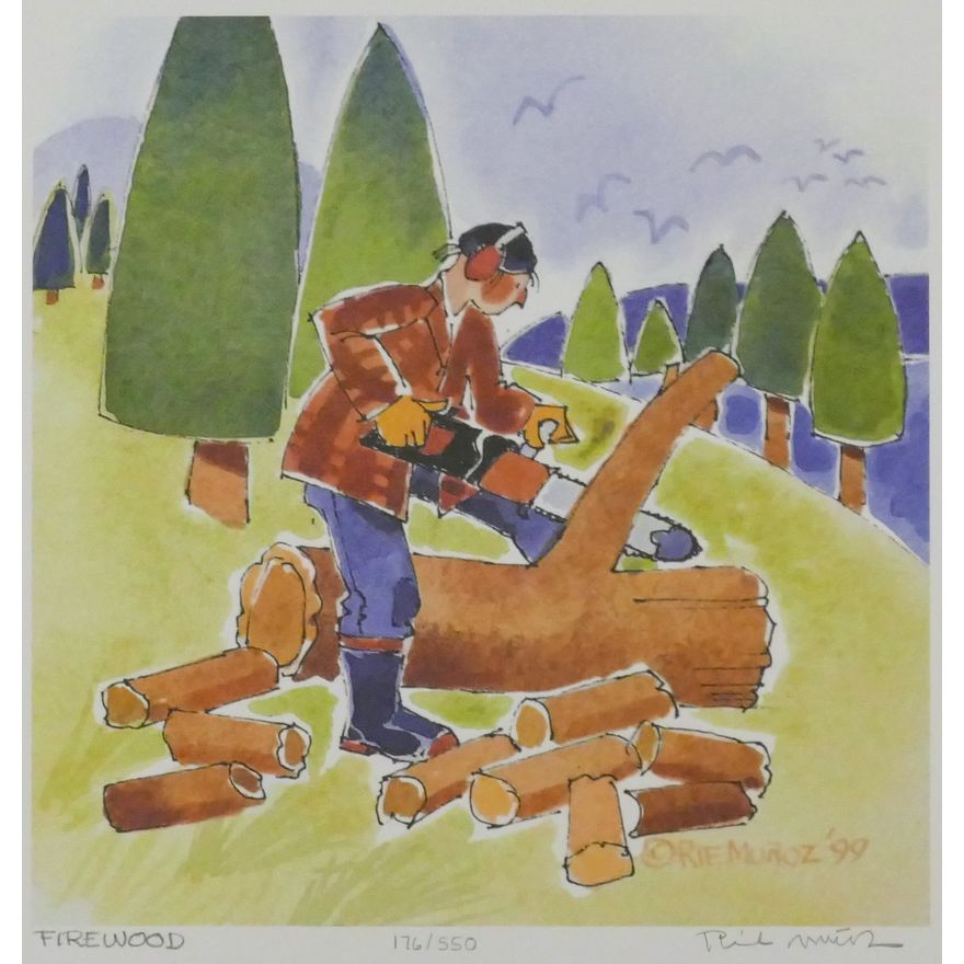 Rie Munoz "Firewood" 1999 Signed Print 9.75" x 9.5" Sheet.