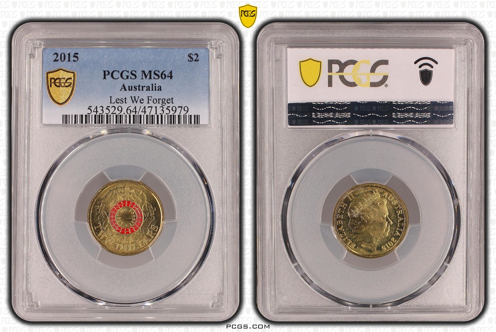 Elizabeth II, Lest We Forget Colorized , Two Dollar, 2015, PCGS MS64