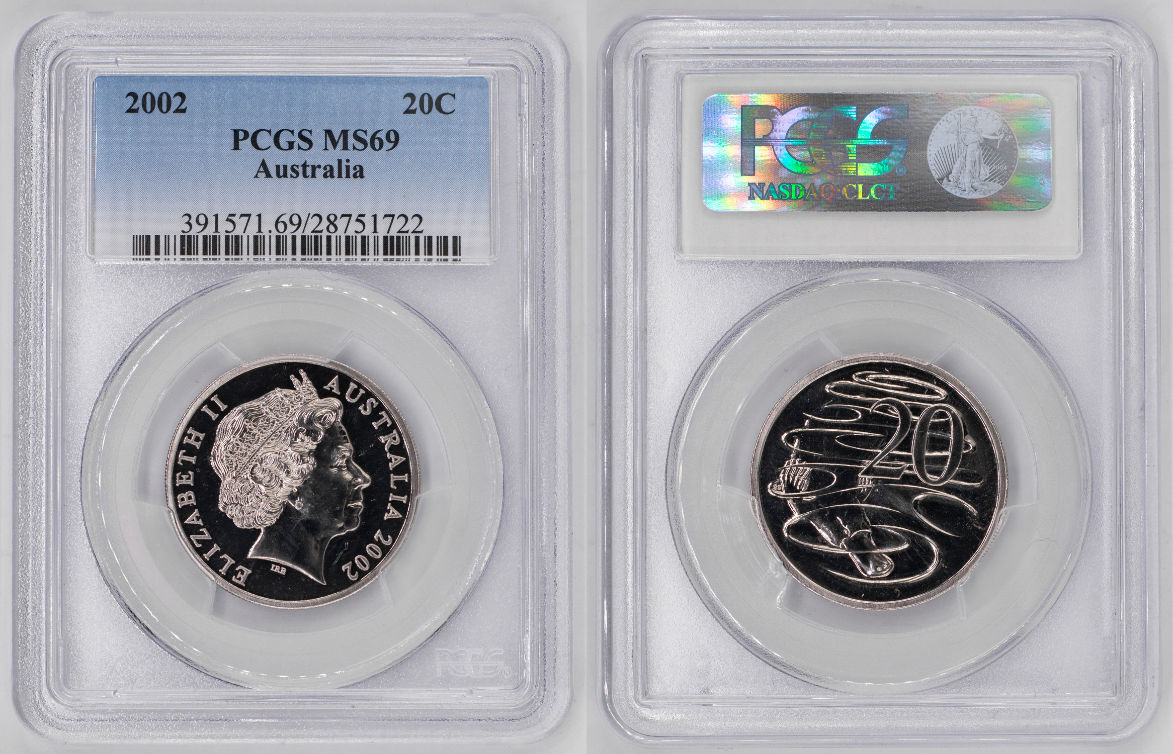 Elizabeth II, Twenty Cent, 2002, PCGS MS69