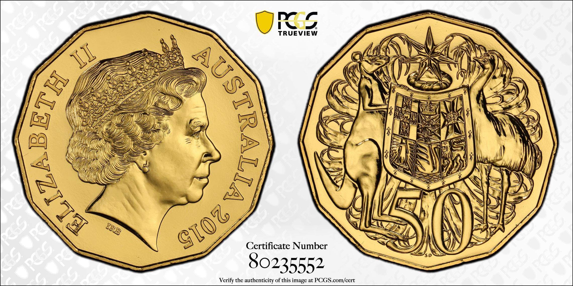 Gold Plated Cu-Ni, Fifty Cent, 2015, PCGS MS 69