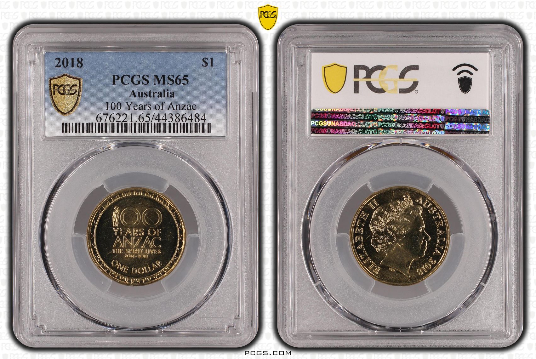 100 Years of Anzac , One Dollar, 2018, PCGS MS65