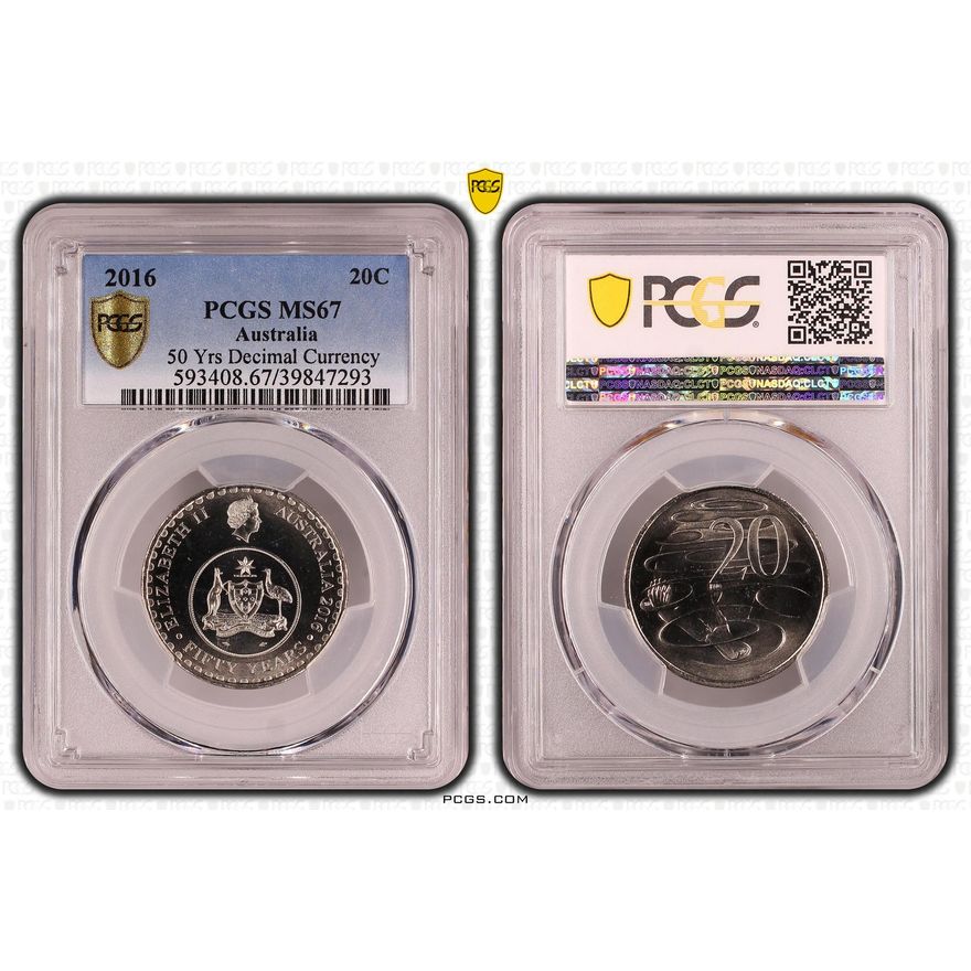 50 Yrs Decimal Currency, Twenty Cent, 2016, PCGS MS67