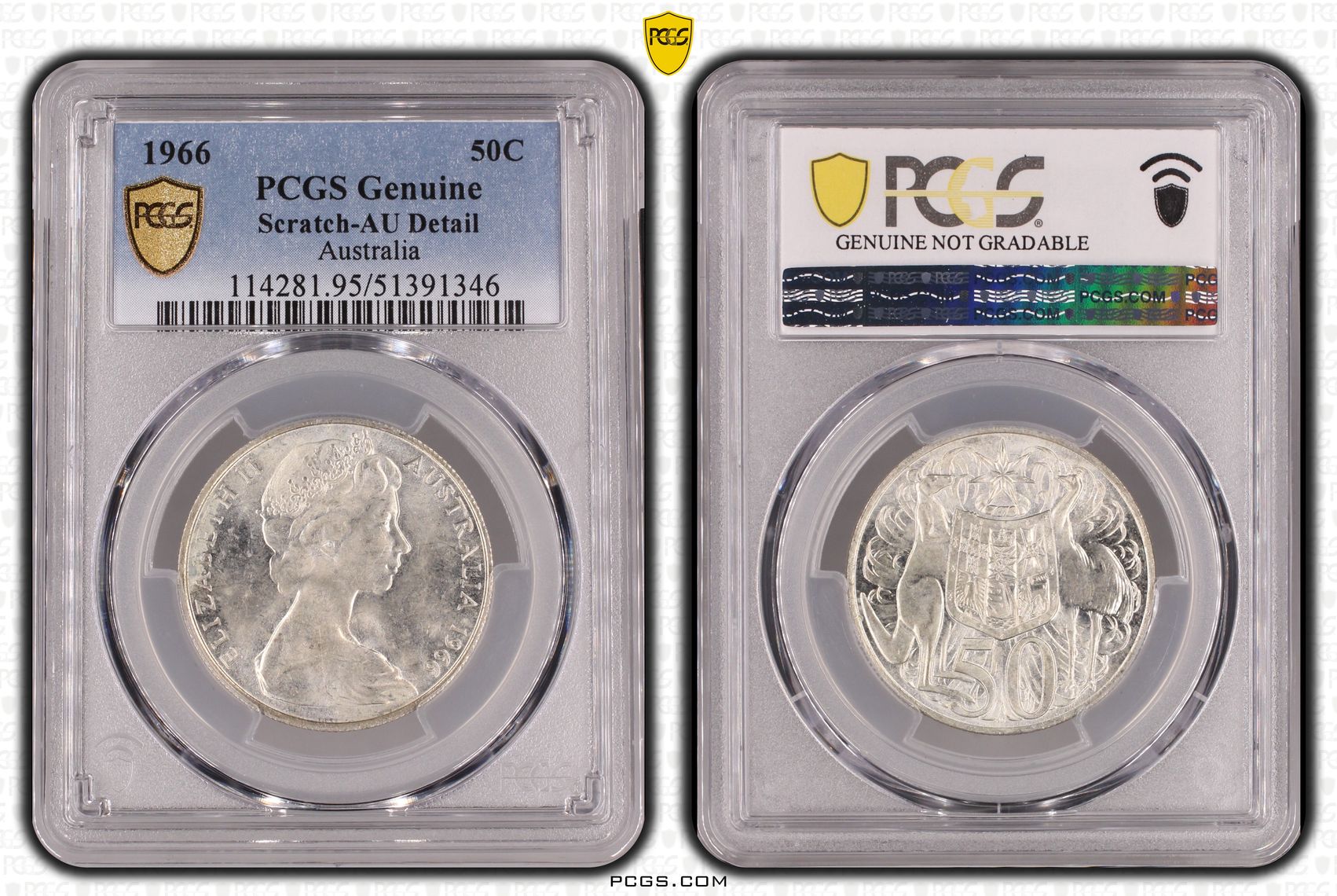 Fifty Cent, 1966, PCGS Genuine - AU Details (95 - Scratch)