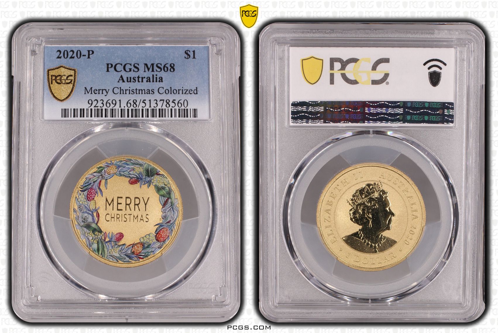 Merry Christmas Colorized, One Dollar, 2020-P, PCGS MS68