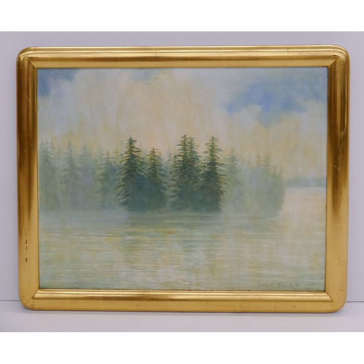 Gehlert Flor River Scene Oil Painting in Gilt Frame- 25x32''